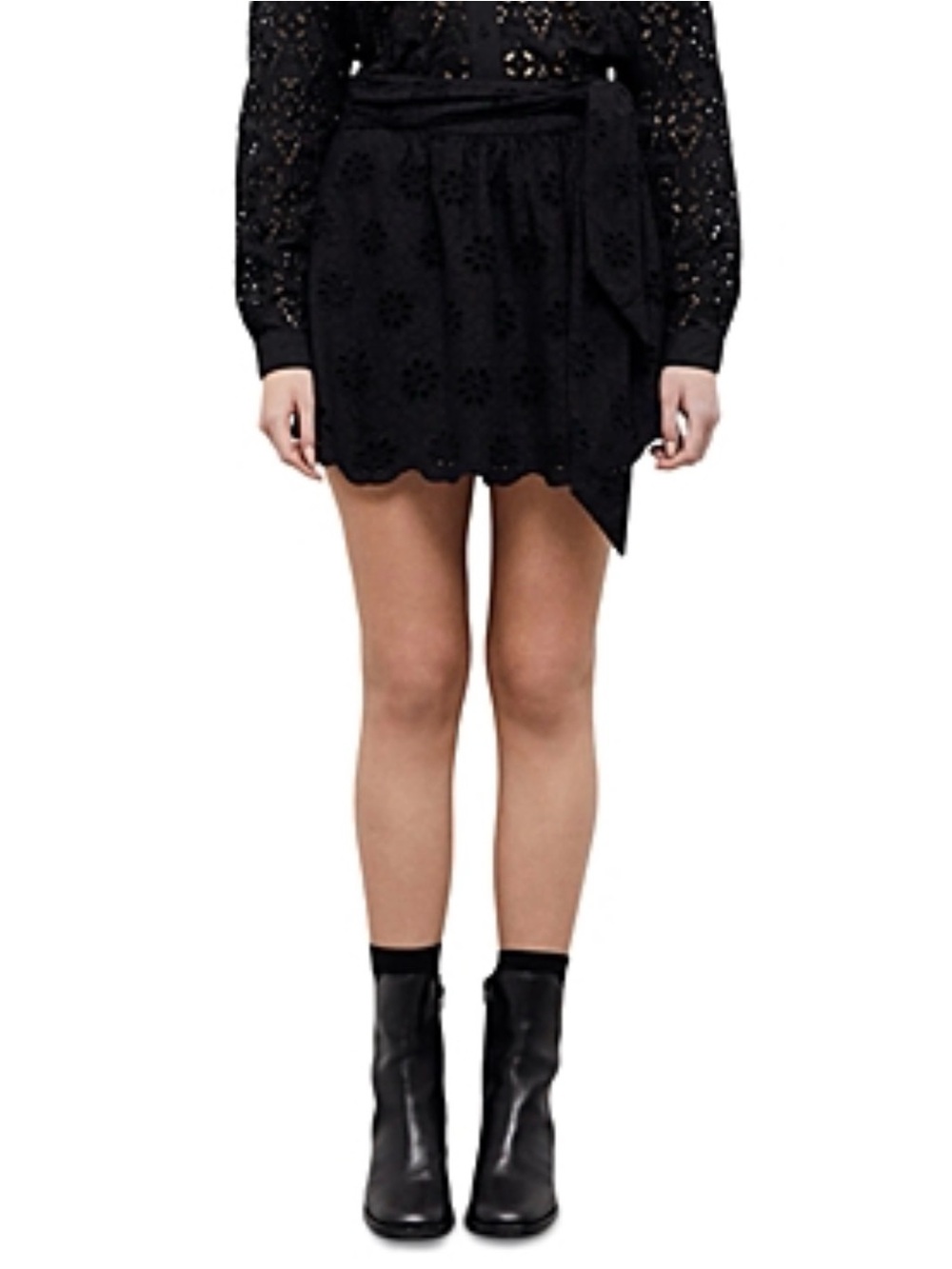 NWT The Kooples Black Eyelet Tie-Waist Mini Skirt size 3(medium/large)